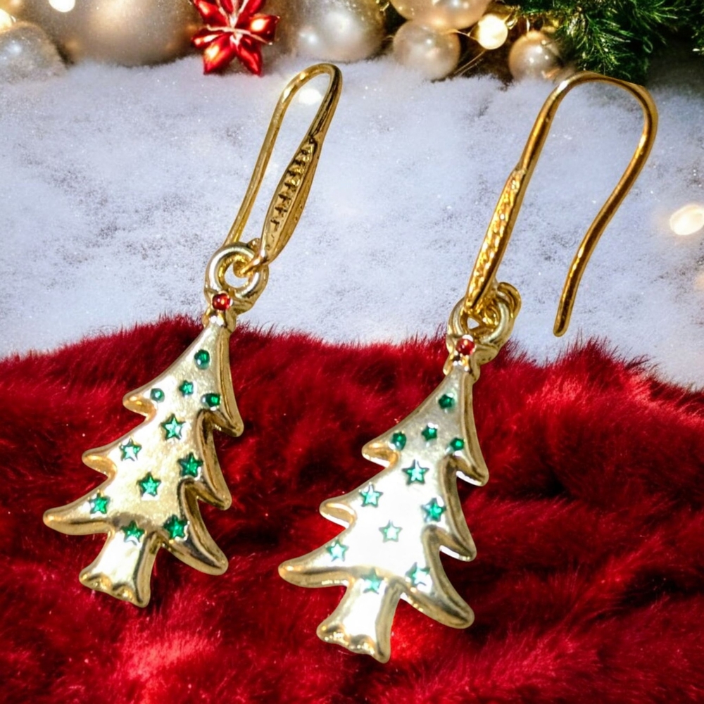 Gold Christmas Tree Earrings